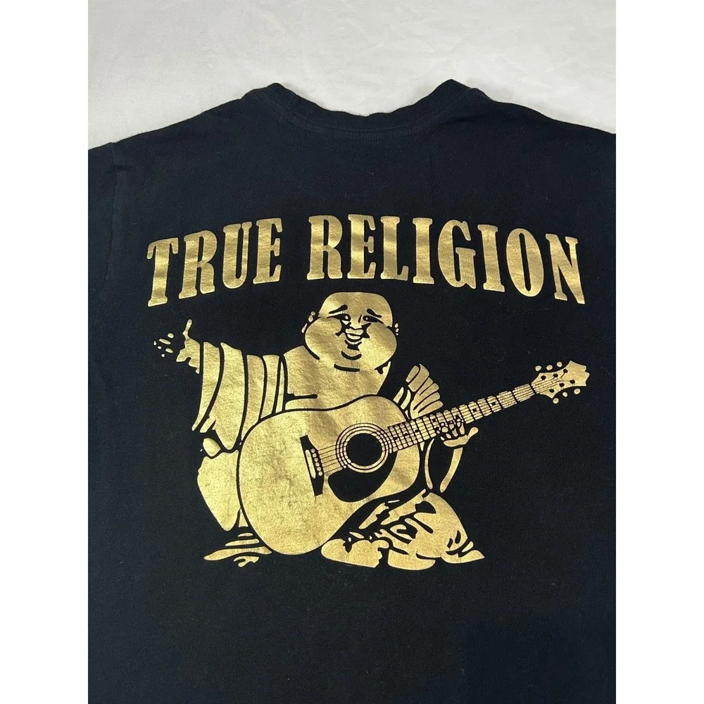 True Religion Mens Black Gold Buddha Horseshoe Graphic T-Shirt extra small